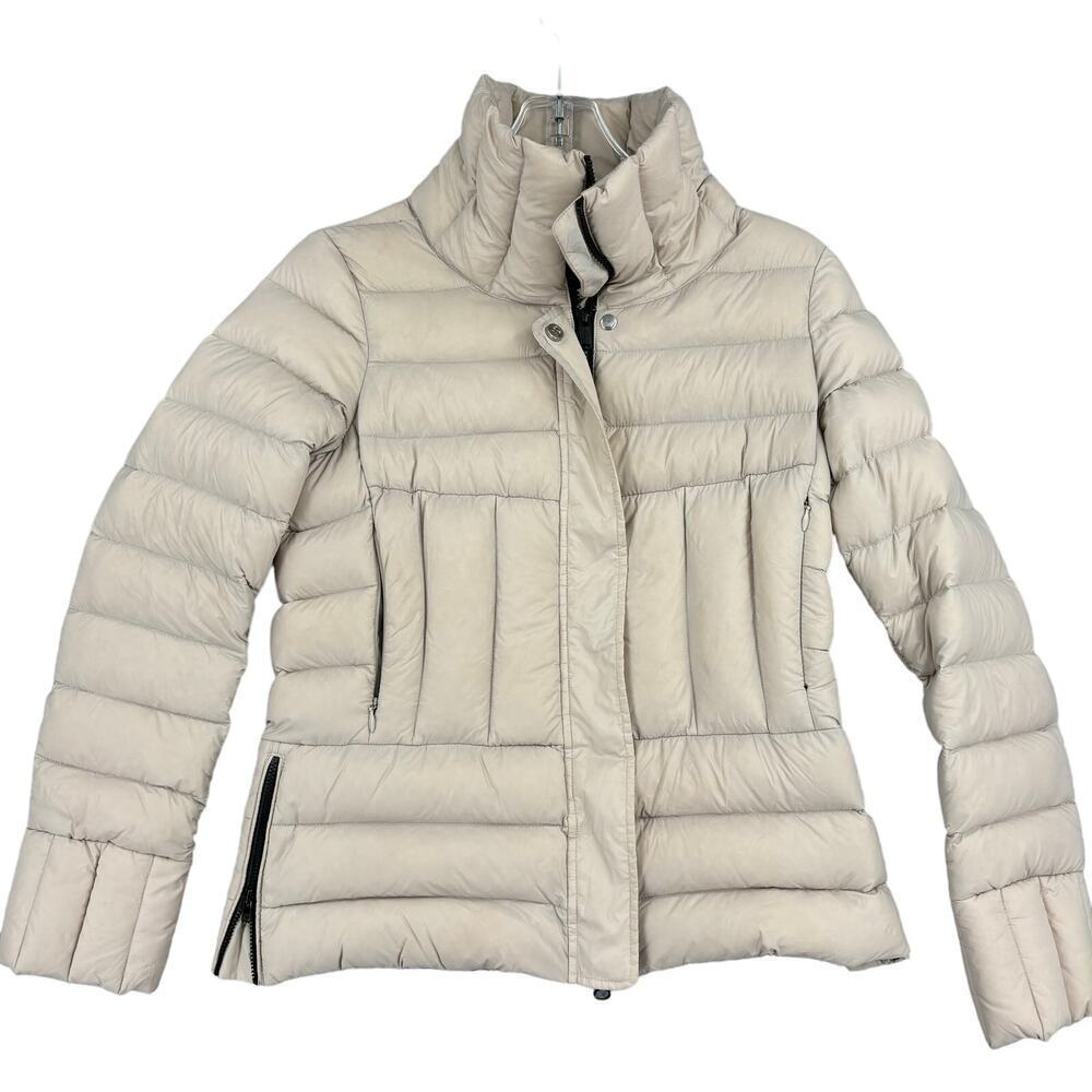 Bomboogie Pure Down Nylon Puffer Jacket Mock Neck Quilted Sand Beige Size 0
